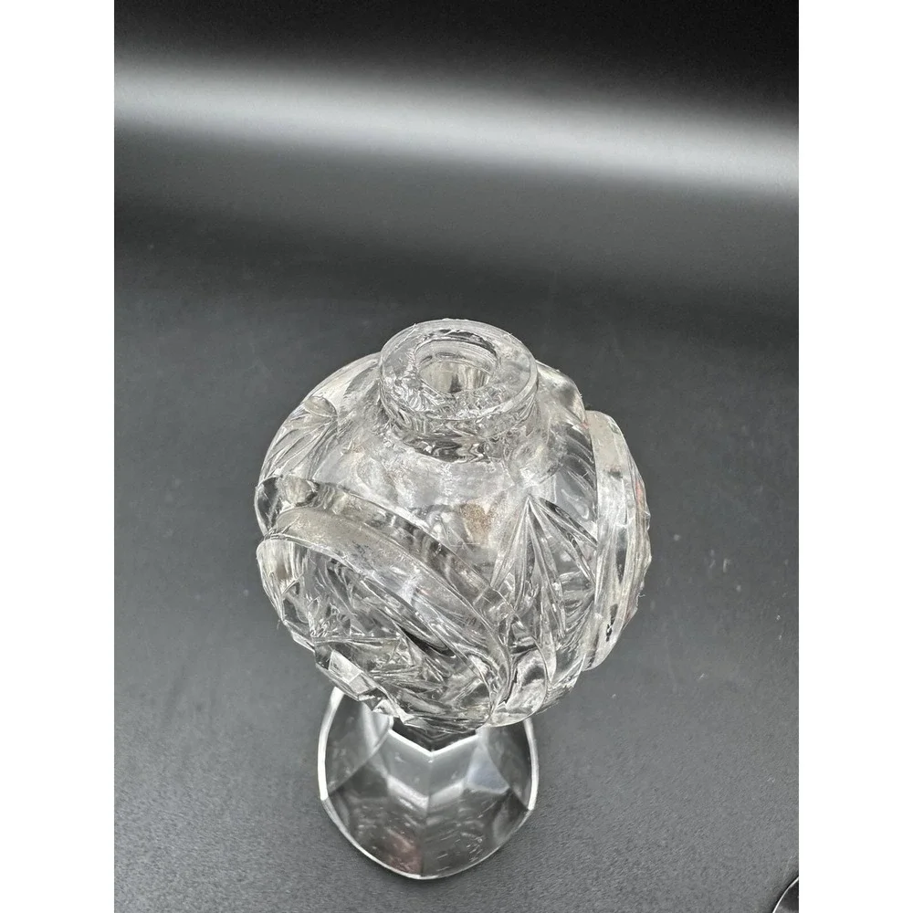 Vintage Cut Clear Crystal‎ Bohemian Glass Pedestal Salt & Pepper Shaker Set